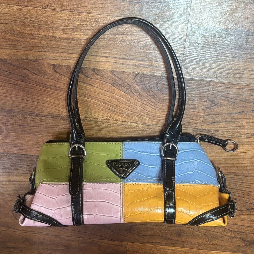 Prada Vintage Colorblock & Black Double Handle Straps & Silver Accents Purse EUC